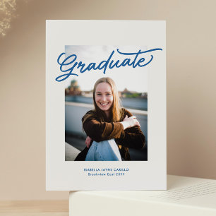 Invitation Simple photo de graduation tendance bleu pour dipl