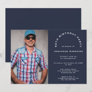 Invitation Simple Photo Man 50th Birthday Party Navy Blue