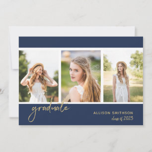 Invitation Simple Photo Navy Blue Graduation Party
