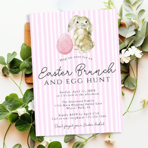 Invitation Simple Pink Preppy Stripes Bunny Egg Brunch de Pâq
