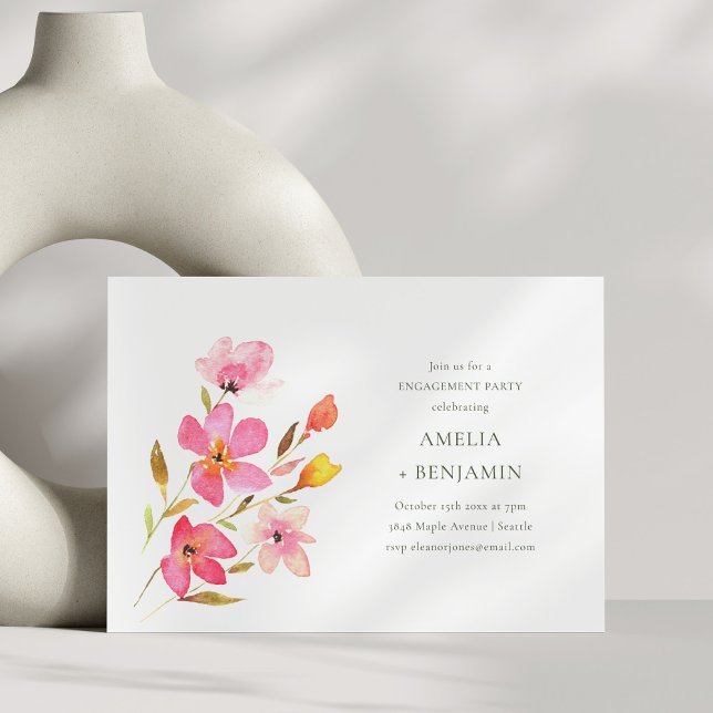 Invitation Simple Pink Watercolor Floral Engagement Party (Créateur téléchargé)