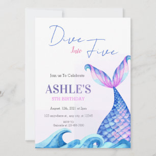 Invitation Simple Plongée dans cinq sirènes 5e fête d'anniver