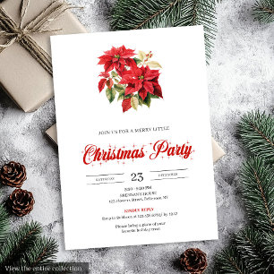 Invitation Simple Poinsettia Rouge Botanique Noël de Fêtes