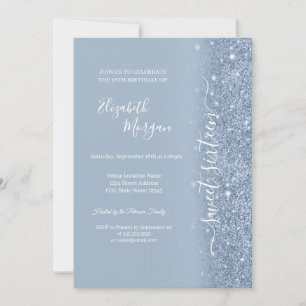Invitation Simple Poussiéreux Bleu Pailleté Douce 16