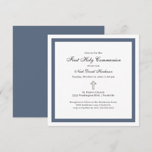 Invitation Simple Première Sainte Communion Bleu Blanc