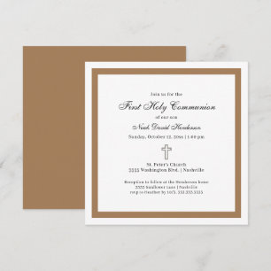 Invitation Simple Première Sainte Communion Tan White Invitat
