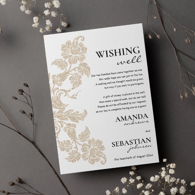 Invitation Simple puits de vœux floral élégant en or blanc (Simple white gold elegant floral wishing well)