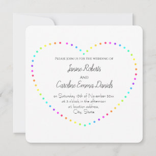 Invitation Simple Rainbow Heart Lesbian Mariage