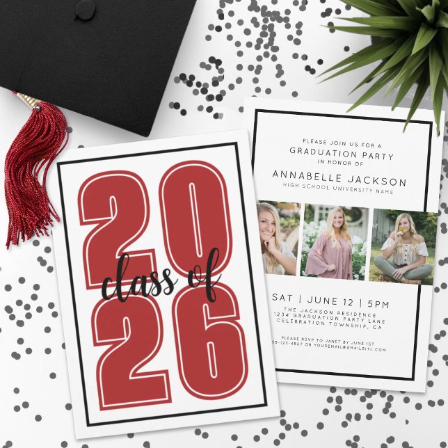 Invitation Simple Red Graduate Photo Graduate (Simple Red Graduate Photo Graduation Invitation )