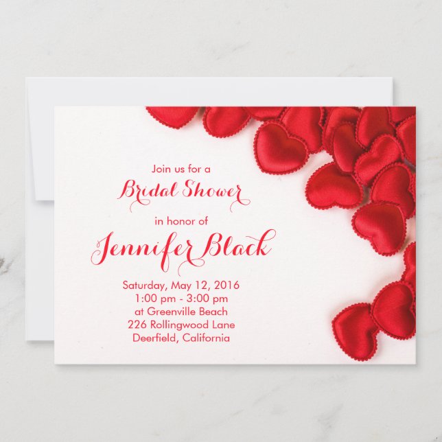 Invitation Simple Red Hearts Valentine's Fête des mariées (Devant)