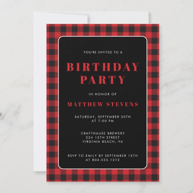 Invitation simple Red Plaid Anniversaire (Devant)