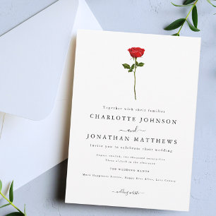 Invitation Simple Red Rose Élégant Script