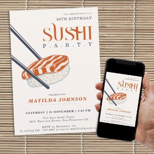 Invitation Simple Retro 50e anniversaire sushi party