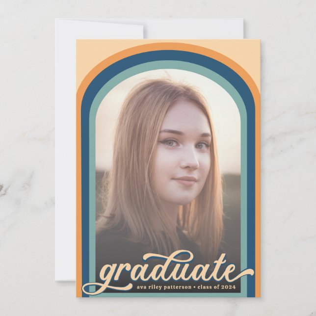 Invitation Simple Retro Blue Arch Photo Graduation Party (Devant)