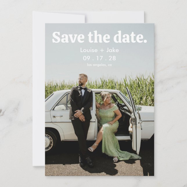 Invitation Simple RetroMinimalist Photo Wedding Save the Date (Devant)
