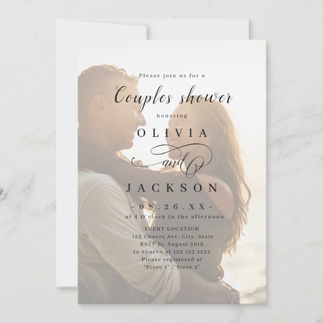 Invitation Simple romantique script photo couples douche (Devant)