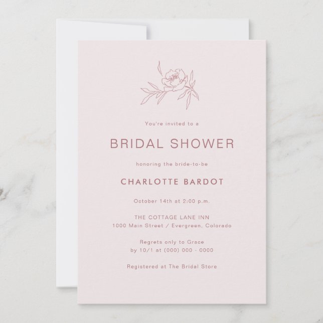 Invitation simple rose de douche nuptiale (Devant)