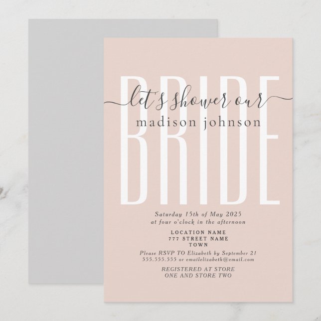 Invitation simple rose de douche nuptiale (Devant / Derrière)