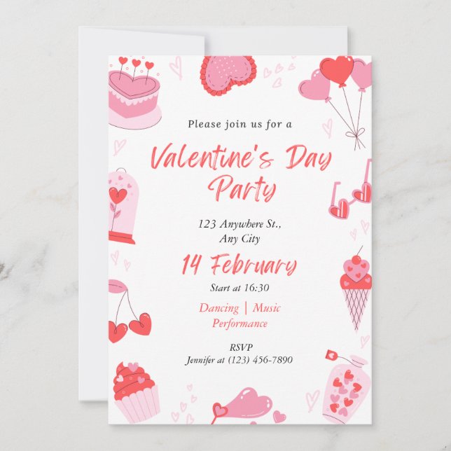 Invitation simple rose et rouge pour la Saint-Vale (Devant)