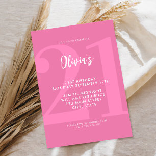 Invitation Simple rose moderne 21e anniversaire