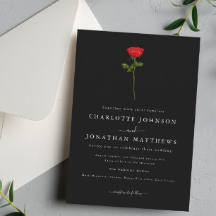 Invitation Simple Rouge Rose Élégant Script Noir & Blanc