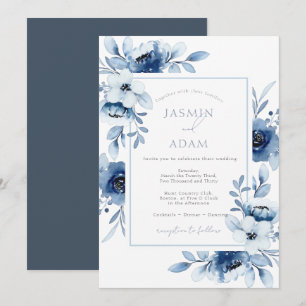 Invitation Simple Royal Blue Opulence Floral Mariage