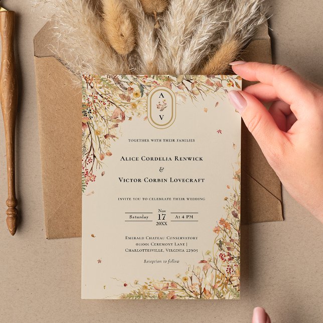 Invitation Simple Russe Automne Beige Mariage Monogramme (Créateur téléchargé)