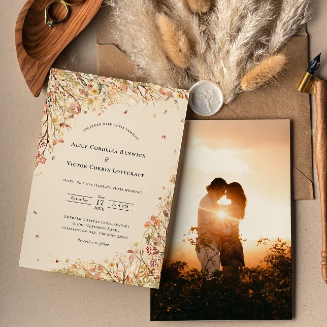 Invitation Simple Rustic Fall Beige Mariage Photo (Créateur téléchargé)