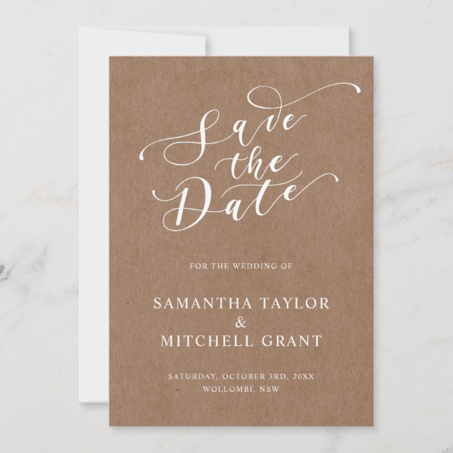 Invitation Simple Rustic Kraft Arrière - plan Enregistrer la  (Devant)