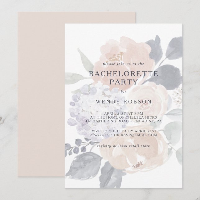 Invitation Simple Rustique Floral Bachelorette Party Invitati (Devant / Derrière)