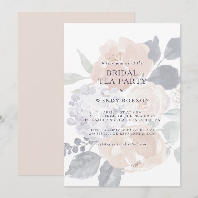 Invitation simple Rustique Floral Bridal Tea Party (Devant / Derrière)