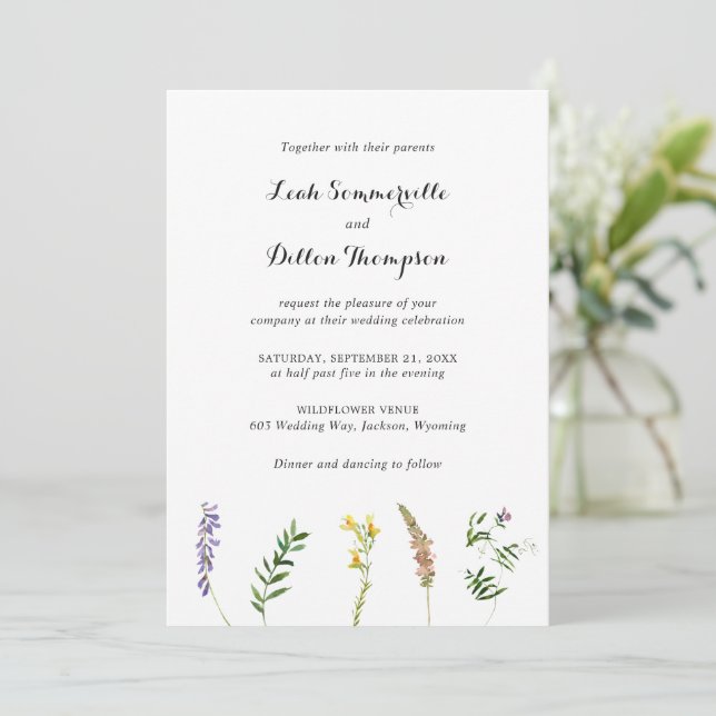 Invitation Simple Rustique Floral Fleur sauvage Mariage éléga (Debout devant)