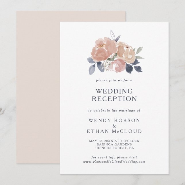 Invitation Simple Rustique Floral Mariage Réception Invitatio (Devant / Derrière)