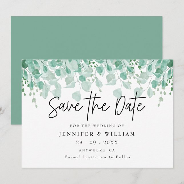 Invitation Simple rustique Sage Green Eucalyptus Enregistrer  (Devant / Derrière)