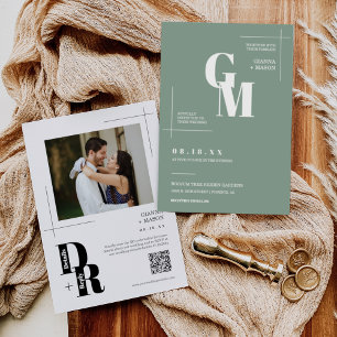 Invitation Simple Sage Green Moderne Minimal Mariage QR Code
