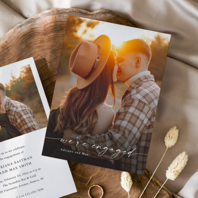 Invitation Simple Script 2 Photo Fiançailles Mariage (Elegant Handwritten Script 2 Photo Engagement Photo Announcement Invitation.)