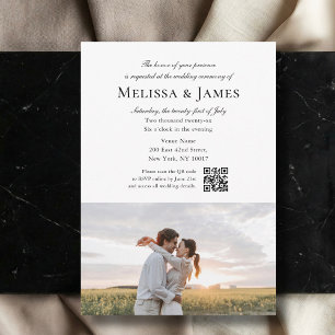 Invitation Simple Script 2 Photo Mariage Code QR Blanc