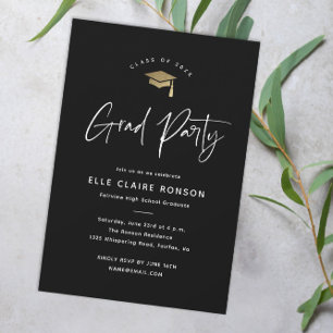 Invitation Simple Script Black and White Graduation Party