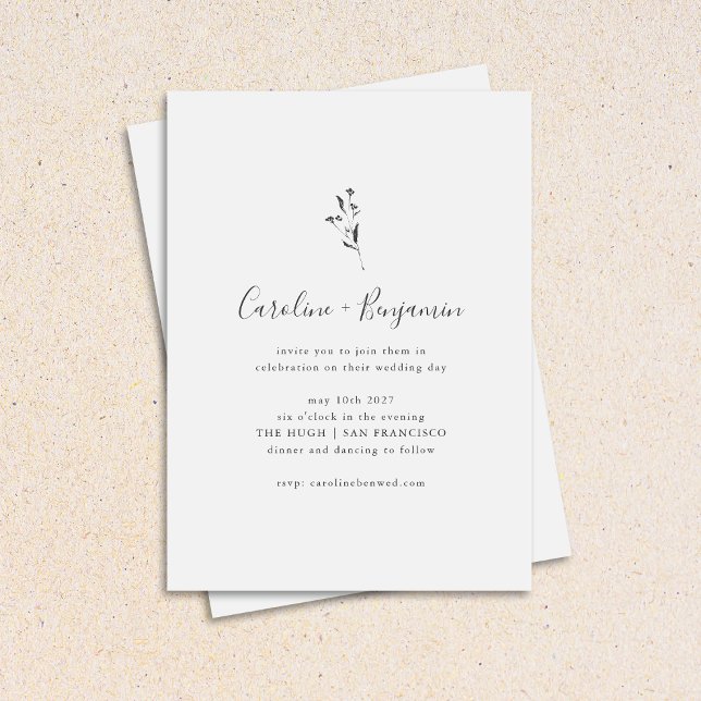 Invitation Simple Script Botanique Mariage Noir Blanc Boho (Créateur téléchargé)