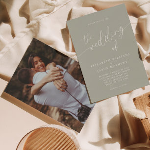 Invitation Simple Script Calligraphie Sage Green Photo Mariag