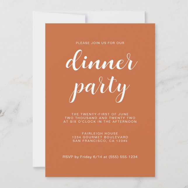 Invitation Simple Script Chic Burange Diner Party (Devant)