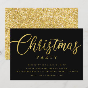 Invitation Simple Script Gold Black Mini Noël Party