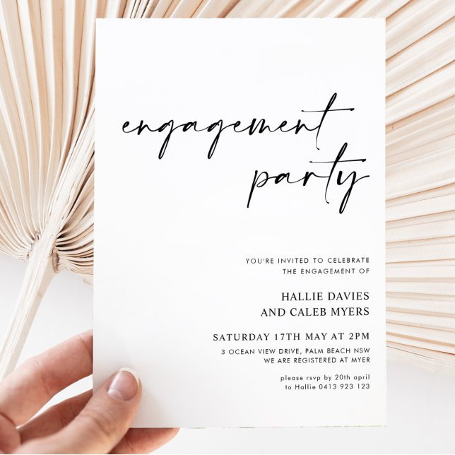 Invitation Simple script moderne Black White Engagement Party (Créateur téléchargé)