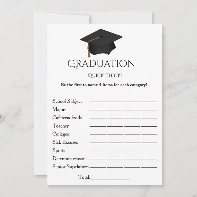 Invitation Simple script penser rapide fête de graduation jeu (Devant)