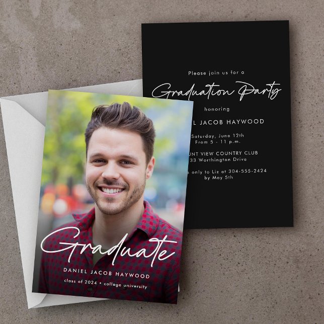 Invitation Simple Script Photo Graduation Party (Créateur téléchargé)