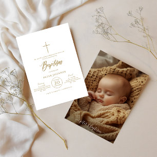 Invitation Simple Script Photo Or Genre Baptême neutre