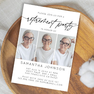 Invitation Simple Script Retraite Party 3 Photo Collage