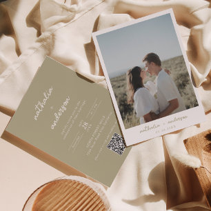 Invitation Simple Script Sage Green Photo QR Code Mariage