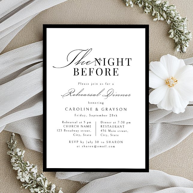 Invitation Simple Script Typographique Élégant La Nuit Avant (Simple Graceful Script Typography The Night Before Invitation)