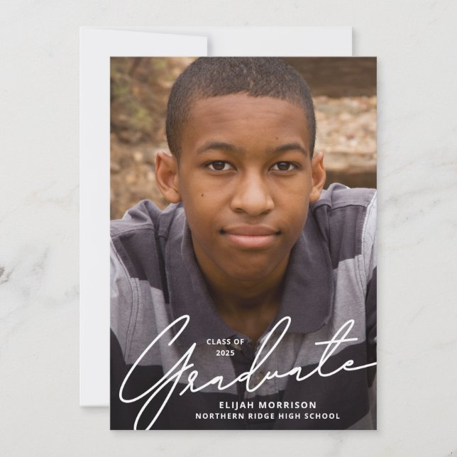 Invitation Simple Script White Overlay Photo Graduation Party (Devant)